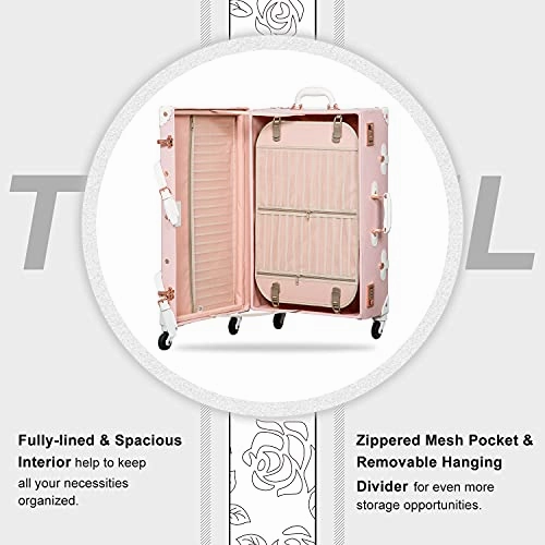 Unitravel Vintage Luggage Set PU Leather Women Cute Suitcase with Handbag (Embossed Pink, 26in 20in 12in)