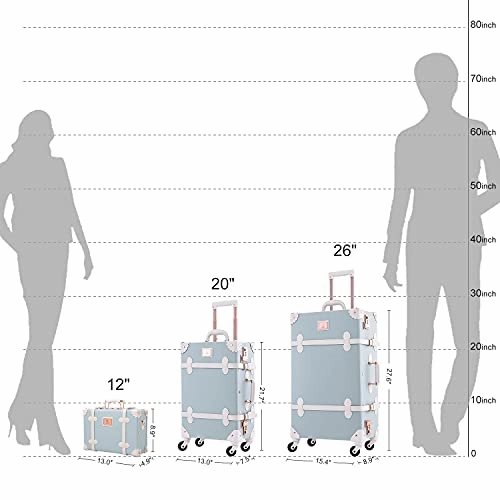 UNIWALKER 2 Piece Vintage Luggage Set 26inch Spinner Trunk with 20inch Carry on Cute Suitcase for Women (Embossed Blue)