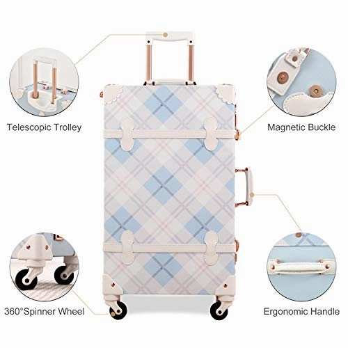 UNIWALKER Vintage Suitcase Set 20 inch Carry on Spinner Luggage with 12 inch Handbag for Women