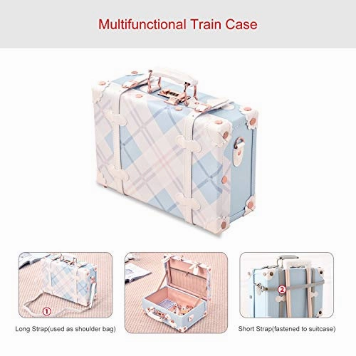 UNIWALKER Vintage Suitcase Set 20 inch Carry on Spinner Luggage with 12 inch Handbag for Women
