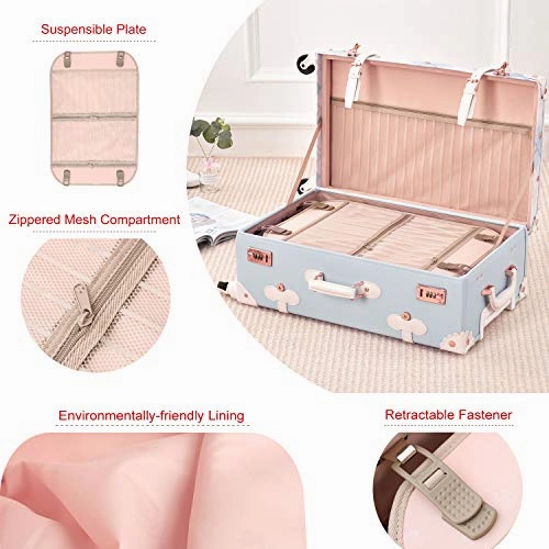 UNIWALKER Vintage Suitcase Set 20 inch Carry on Spinner Luggage with 12 inch Handbag for Women