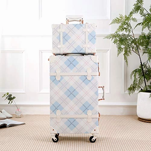 UNIWALKER Vintage Suitcase Set 20 inch Carry on Spinner Luggage with 12 inch Handbag for Women