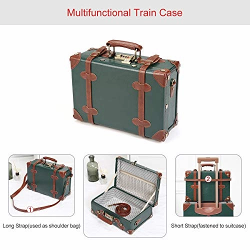UNIWALKER Vintage Suitcase Set 24inch Women Spinner Luggage with 12inch Train Case (Dark Green)