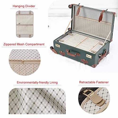 UNIWALKER Vintage Suitcase Set 24inch Women Spinner Luggage with 12inch Train Case (Dark Green)