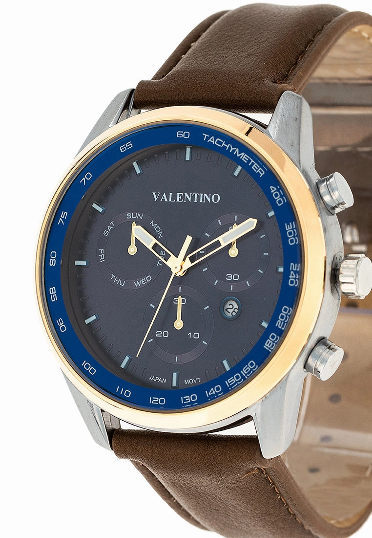 Valentino 20122411-GOLD CASE - BLUE DL Leather Strap Analog Watch for Men