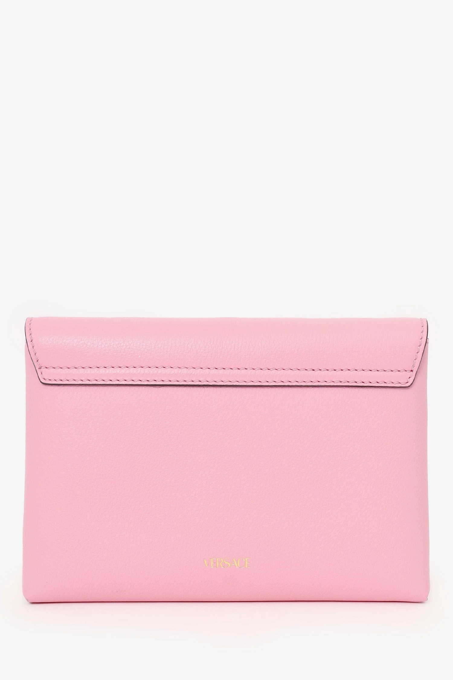 Versace Pink Leather La Medusa Envelope Clutch