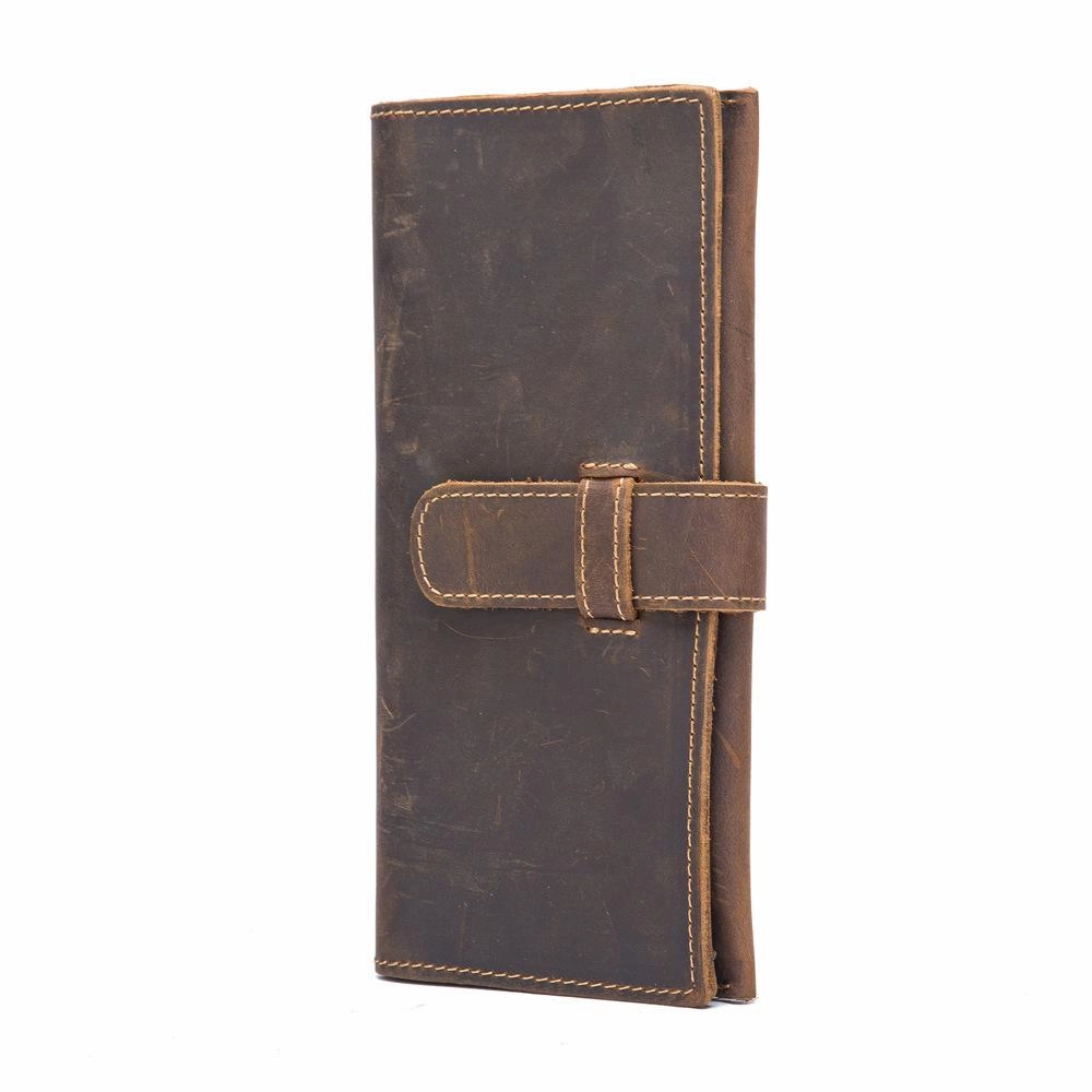 Vintage Brown Leather Men's Bifold Long Wallet Slim Multi Cards Long Wallet For Men