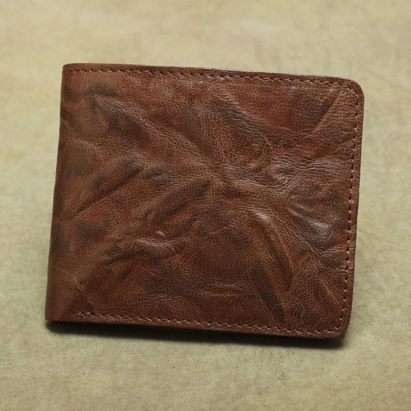 Vintage Brown Leather Men's Bifold Small Wallet Black Slim Vertical billfold Wallet For Men