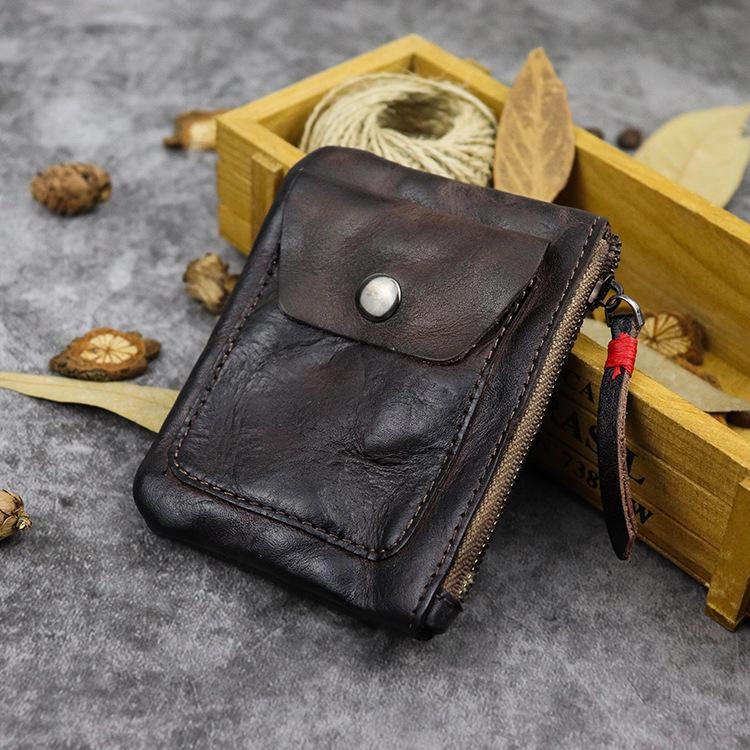 Vintage Brown Leather Men's Coin Wallet Black Small billfold Wallet For Men