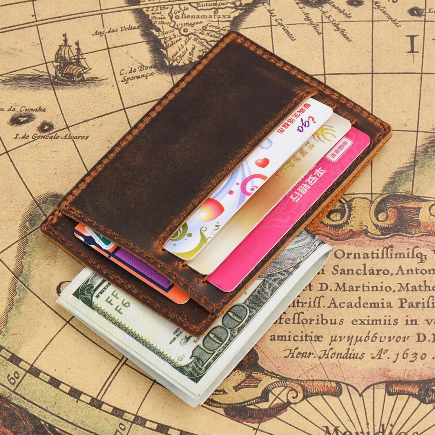 VINTAGE BROWN LEATHER MEN'S FRONT POCKET WALLETs BLACK SLIM CARD billfold WALLET SMALL WALLET FOR MEN