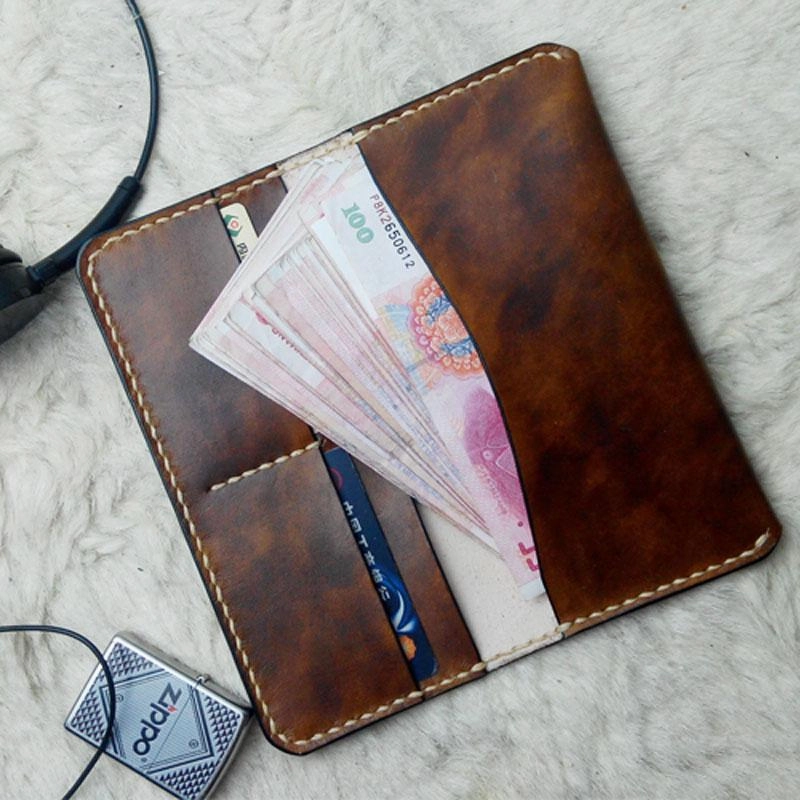 Vintage Coffee Leather Bifold Mens Long Wallet Leather Long Wallets for Men
