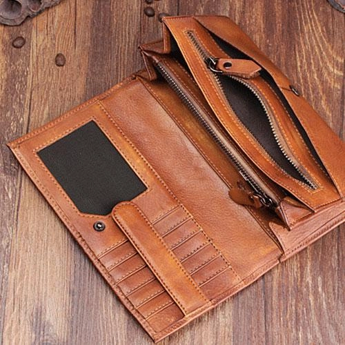 Vintage Cool Leather Mens Long Wallet Bifold Long Wallet for Men