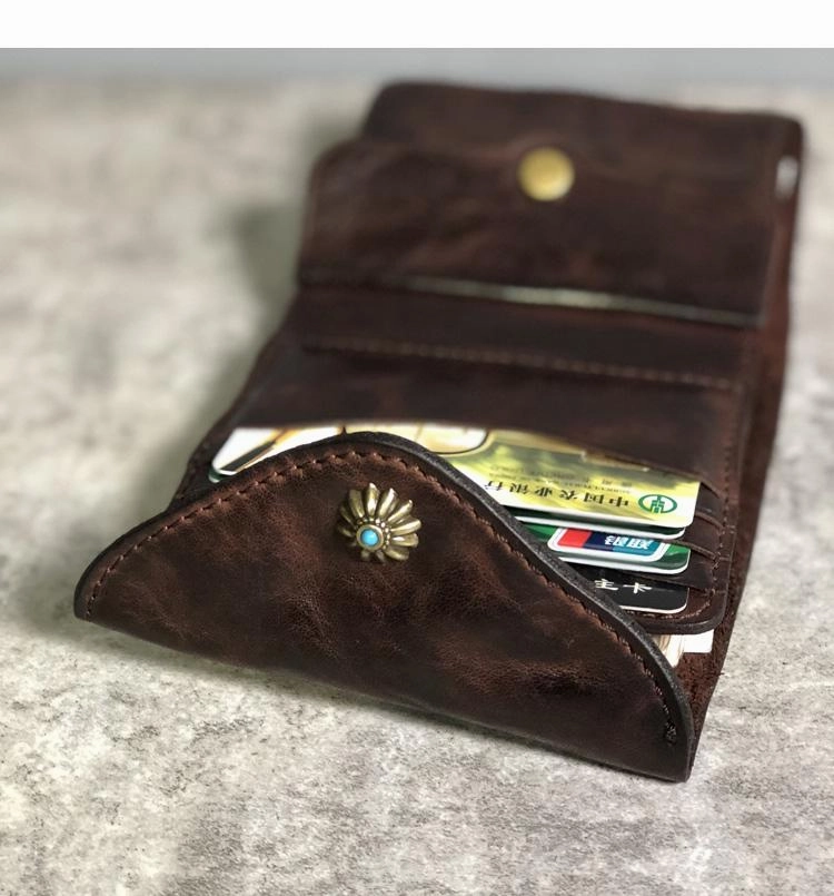 Vintage Genuine Leather Mens Billfold Brown Leather Wallet Front Pocket Wallet for Men