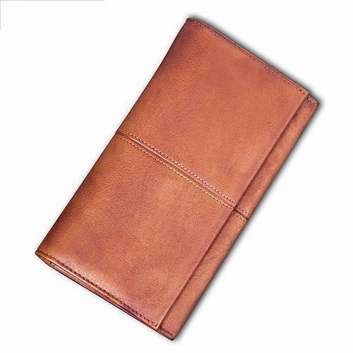Vintage Leather Brown Mens Long Wallet Phone Clutch Gray Bifold Wallet for Men