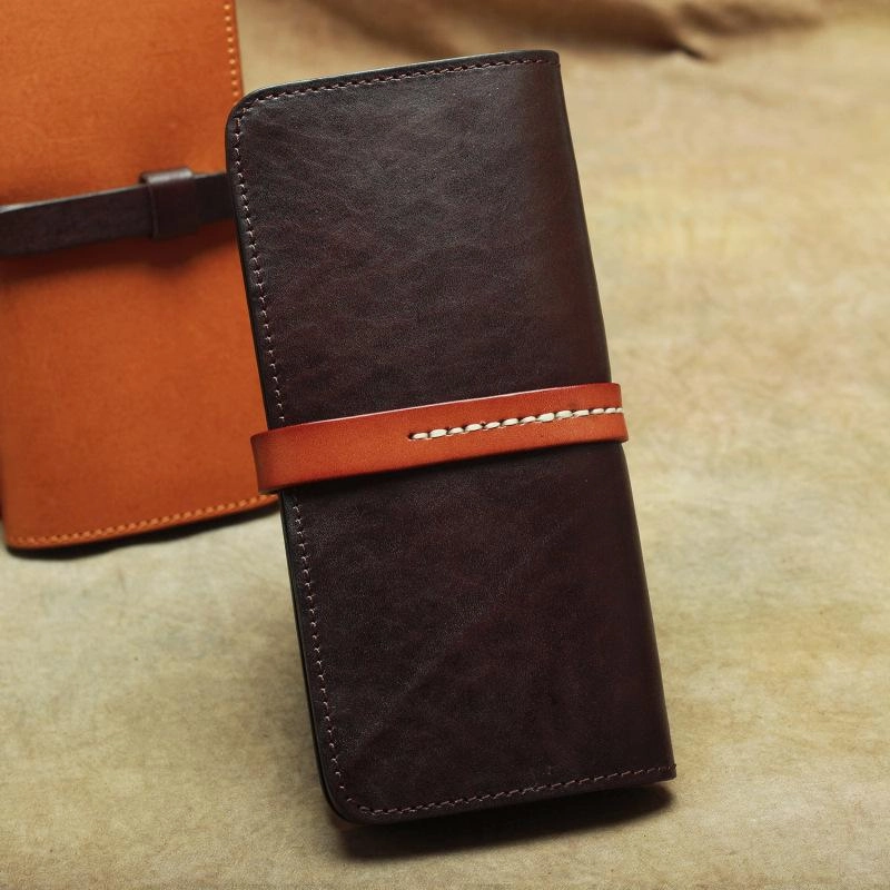 Vintage Leather Men's Bifold Long Wallet Black Brown Blue Long Wallet For Men