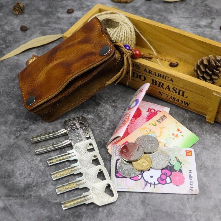 Vintage Leather Men's billfold Small Wallet Brown Key Wallet Card Wallet For Men
