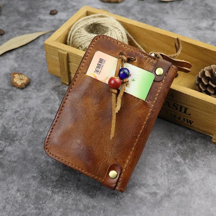Vintage Leather Men's billfold Small Wallet Brown Key Wallet Card Wallet For Men