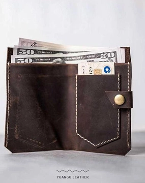 Vintage Leather Men Small Bifold Wallet billfold Wallet for Men