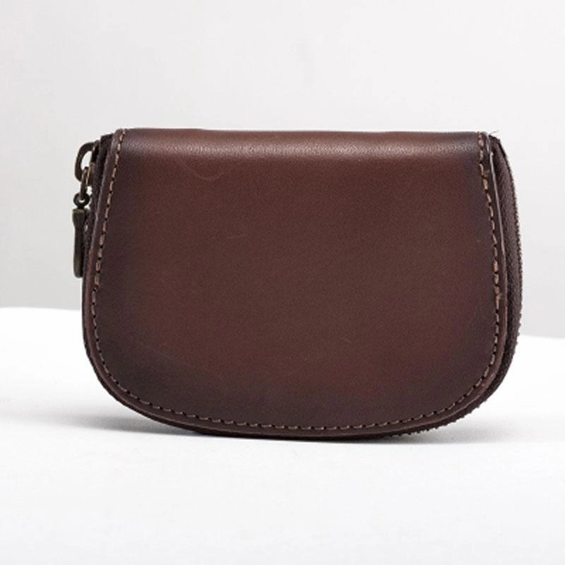 Vintage Leather Mens Small Wallet Zipper Card billfold Coin Wallet for Men