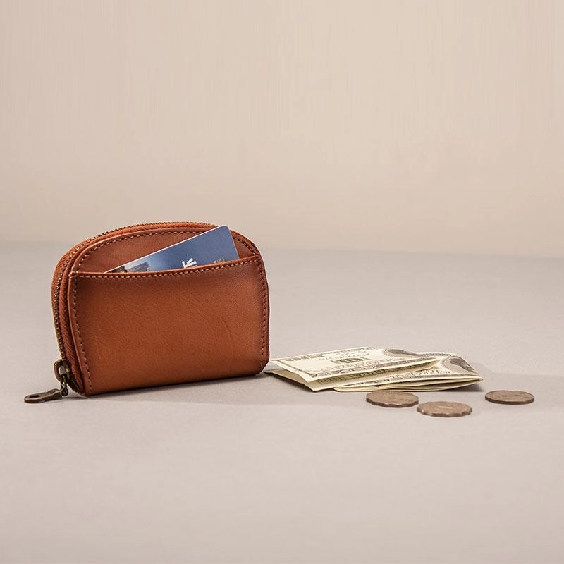 Vintage Leather Mens Small Wallet Zipper Card billfold Coin Wallet for Men