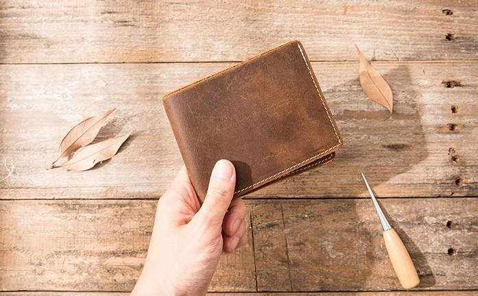 Vintage Leather Mens Small Wallets Bifold Slim billfold Front Pocket Wallet for Men