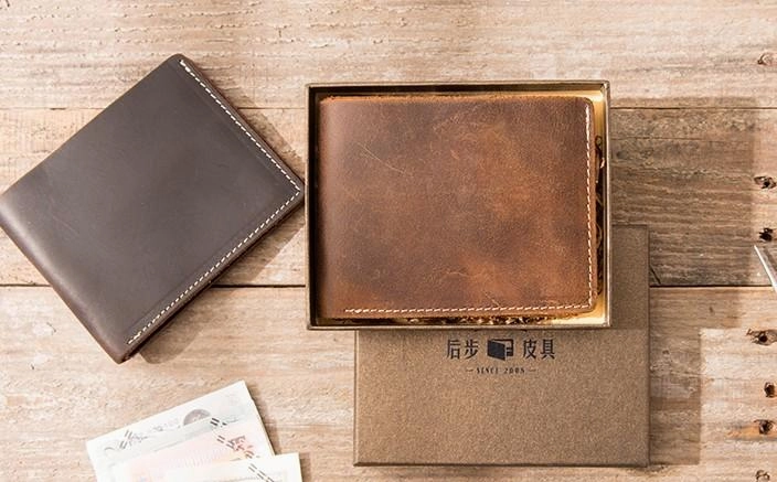 Vintage Leather Mens Small Wallets Bifold Slim billfold Front Pocket Wallet for Men