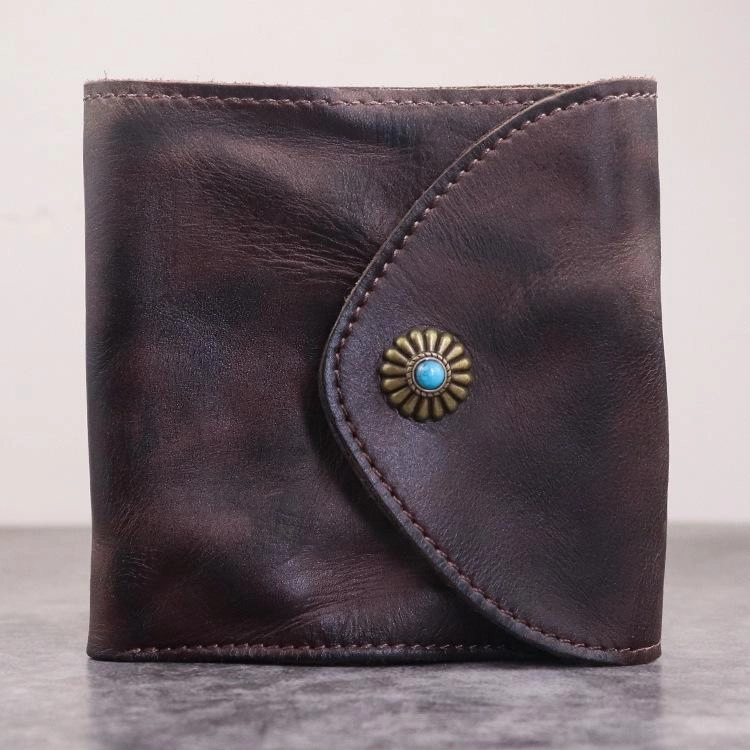 Vintage Mens Black Leather Billfold Leather Slim Wallets for Men Small Wallets for Men