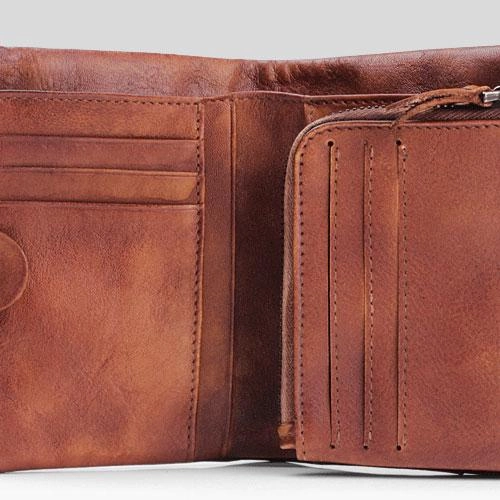 Vintage Mens Cool Small Leather Trifold Wallet Men billfold Zipper Wallets for Men