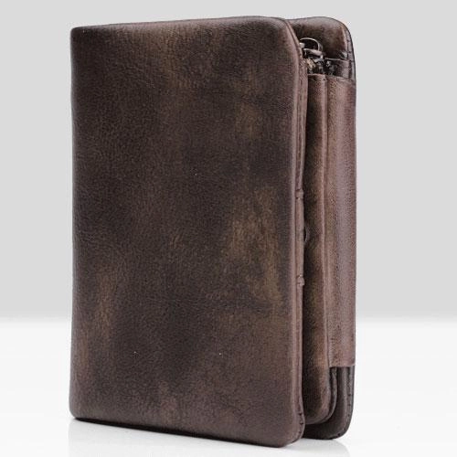 Vintage Mens Cool Small Leather Trifold Wallet Men billfold Zipper Wallets for Men