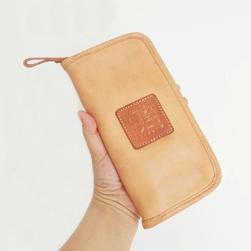 Vintage Mens Leather Long Zipper Wallets Blue Bifold Long Wallet Black Phone Wallet For Men