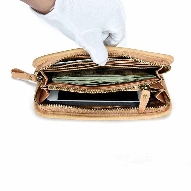Vintage Mens Leather Long Zipper Wallets Blue Bifold Long Wallet Black Phone Wallet For Men