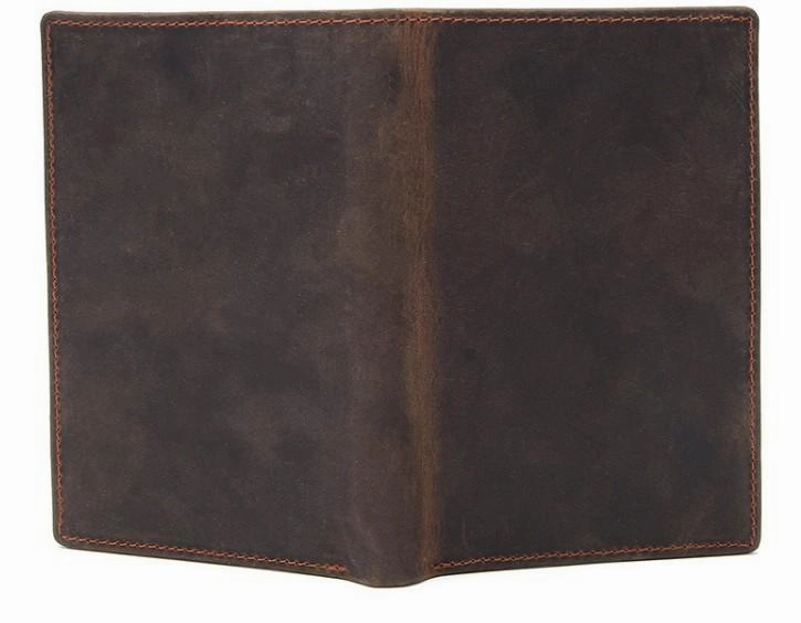 Vintage Mens Leather Small Slim Passport Wallets Bifold Long Wallet For Men