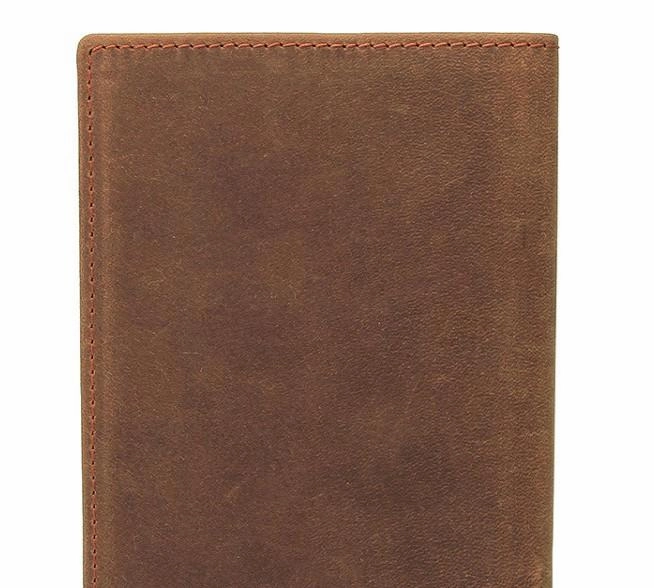 Vintage Mens Leather Small Slim Passport Wallets Bifold Long Wallet For Men
