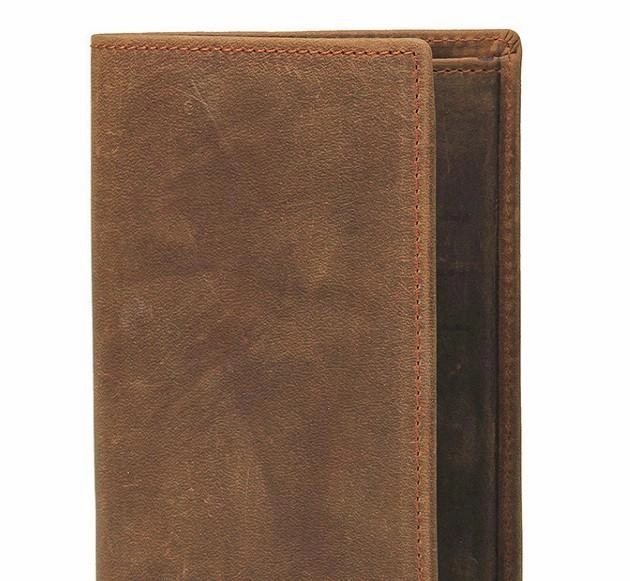 Vintage Mens Leather Small Slim Passport Wallets Bifold Long Wallet For Men