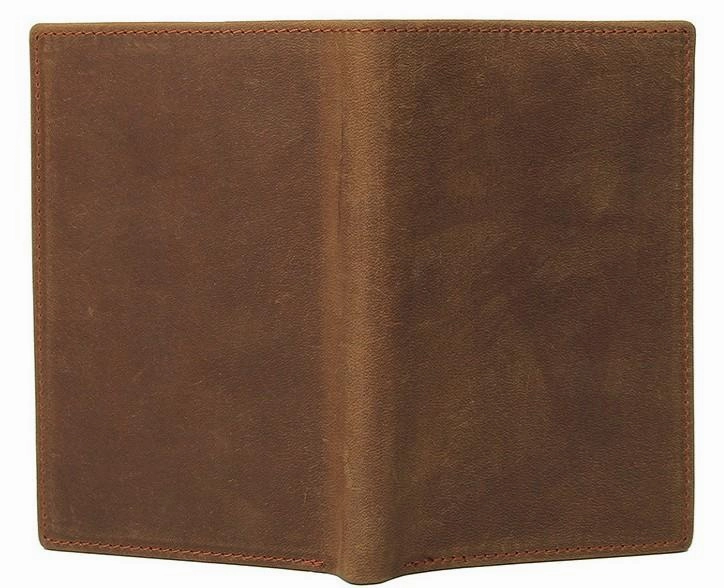 Vintage Mens Leather Small Slim Passport Wallets Bifold Long Wallet For Men