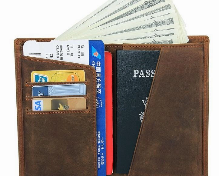 Vintage Mens Leather Small Slim Passport Wallets Bifold Long Wallet For Men