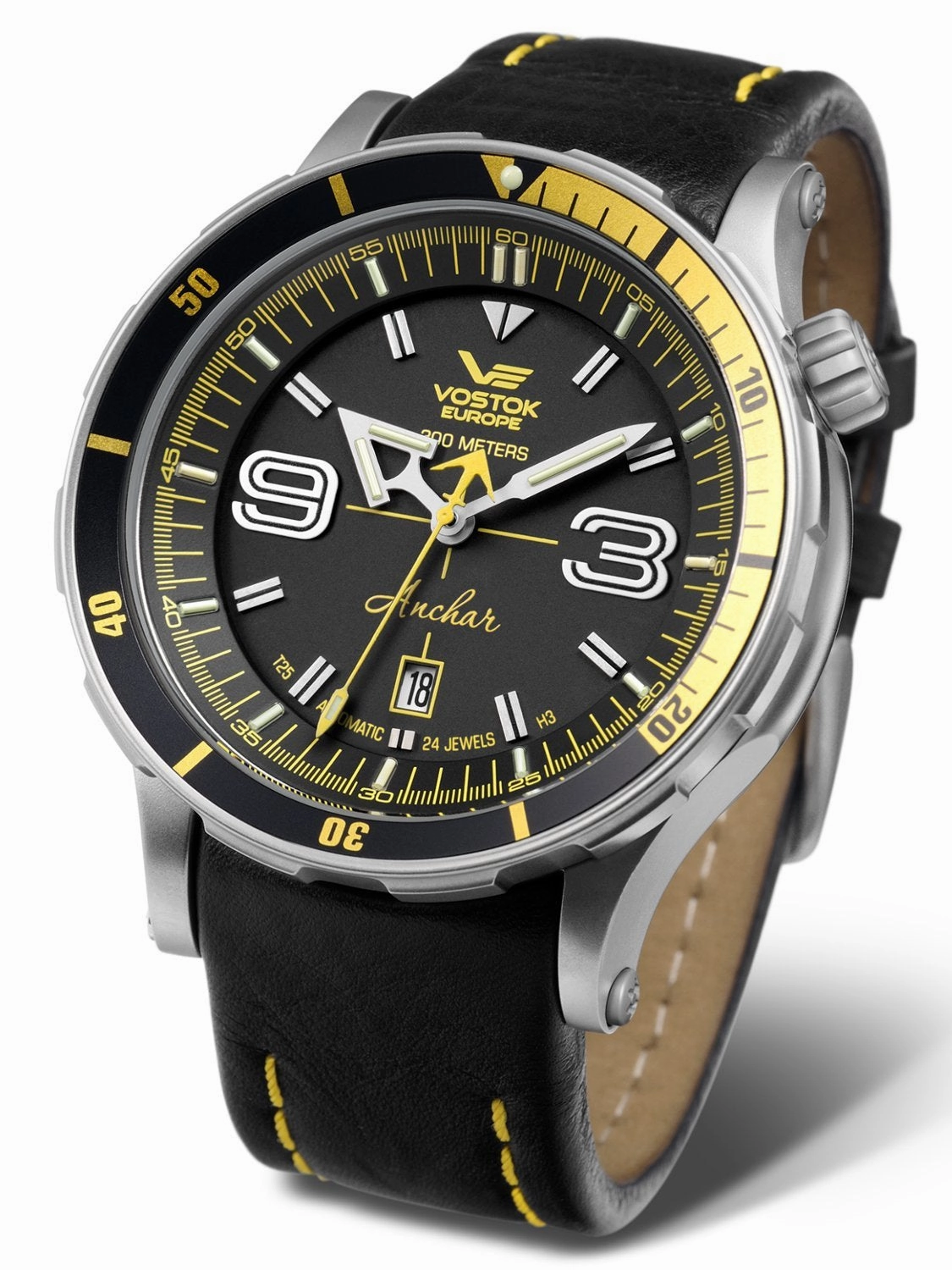 Vostok-Europe ANCHAR Black/Yellow Automatic Mens Diving Watch NH35A-510A522