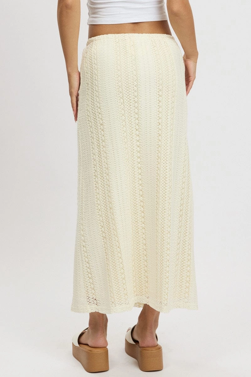 White Crochet Maxi Skirt High Rise Relaxed Lined