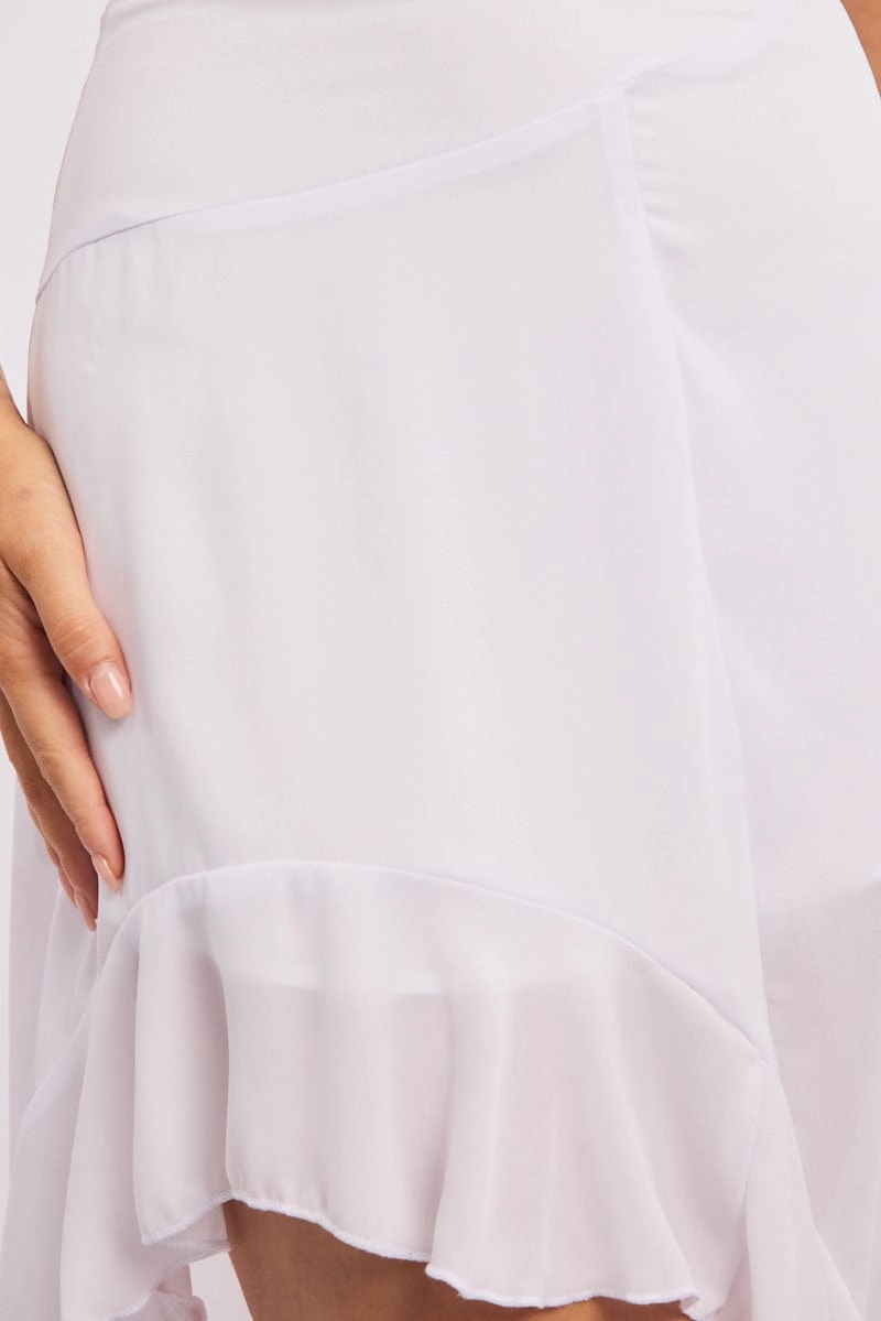 White Frill Skirt High Waisted High Low Midi
