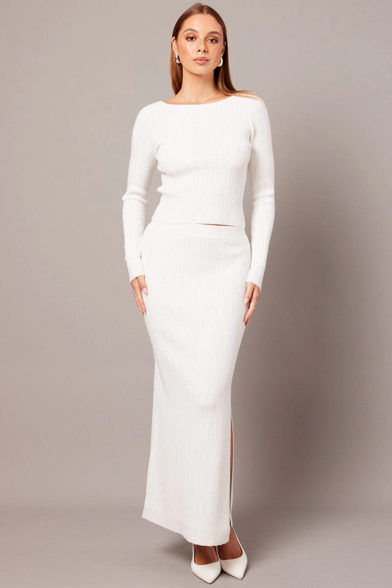 White Knit Skirt High Rise