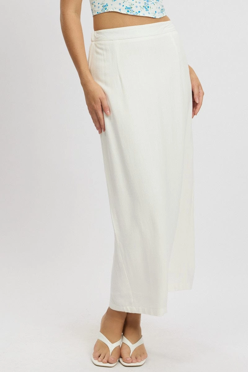 White Maxi Skirt High Rise Linen Blend Pencil