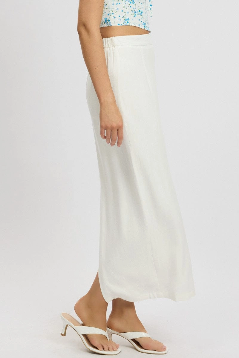 White Maxi Skirt High Rise Linen Blend Pencil