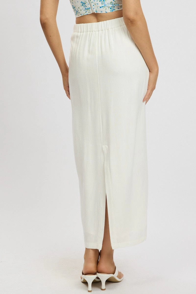 White Maxi Skirt High Rise Linen Blend Pencil