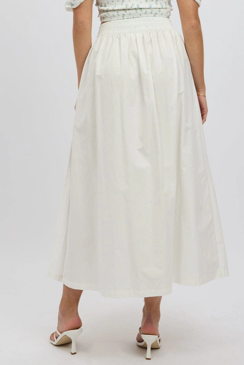White Maxi Skirt Shirred Waist Relaxed Fit