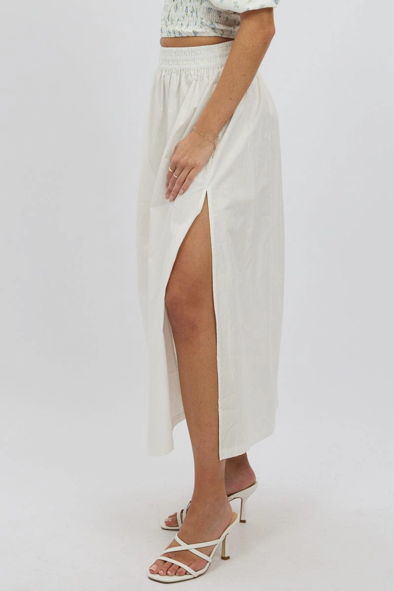White Maxi Skirt Shirred Waist Relaxed Fit
