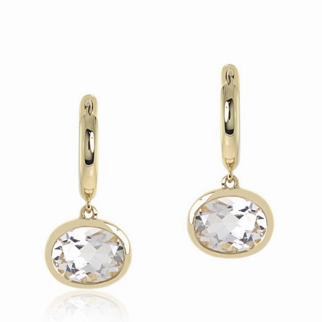 White Quartz Drop Hoop Earrings