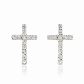 White Sapphire Cross Earrings