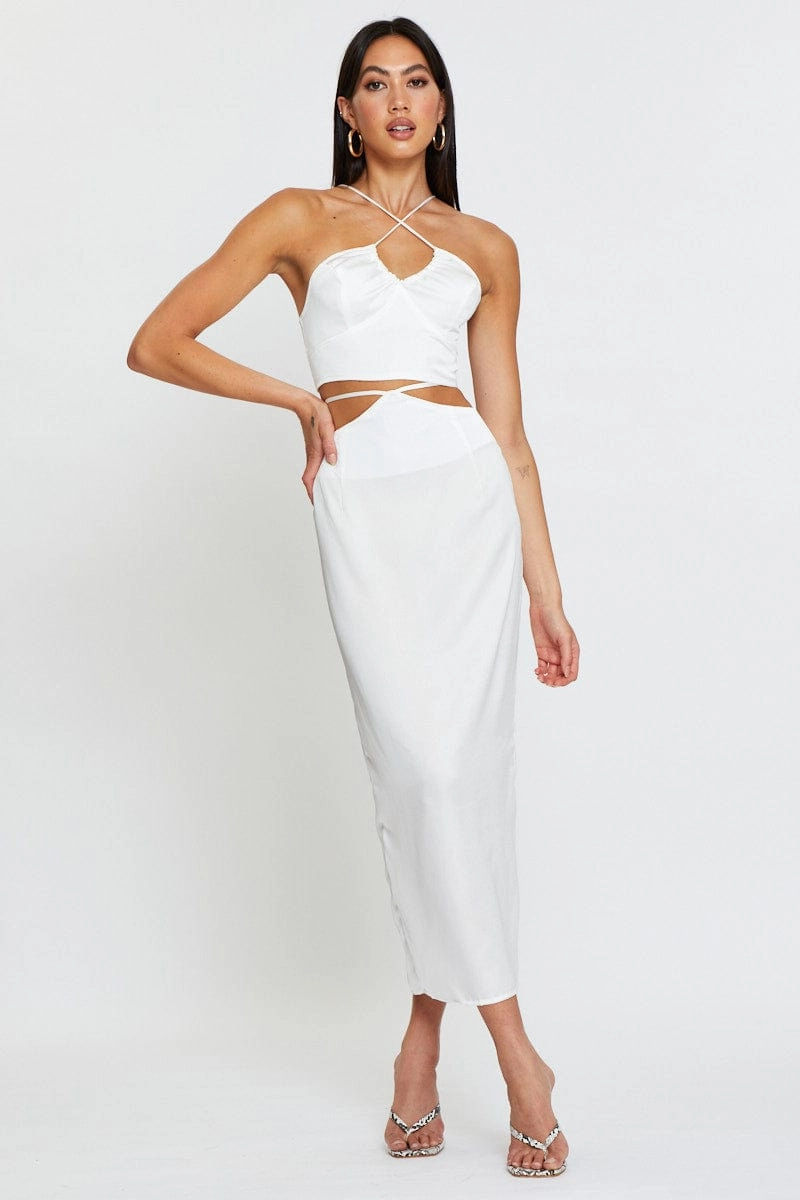 White Slip Skirt Maxi Satin