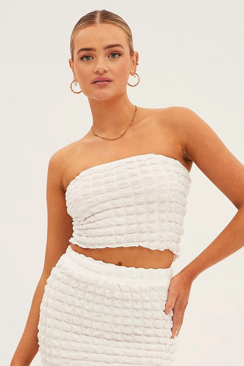 White Textured Mini Skirt