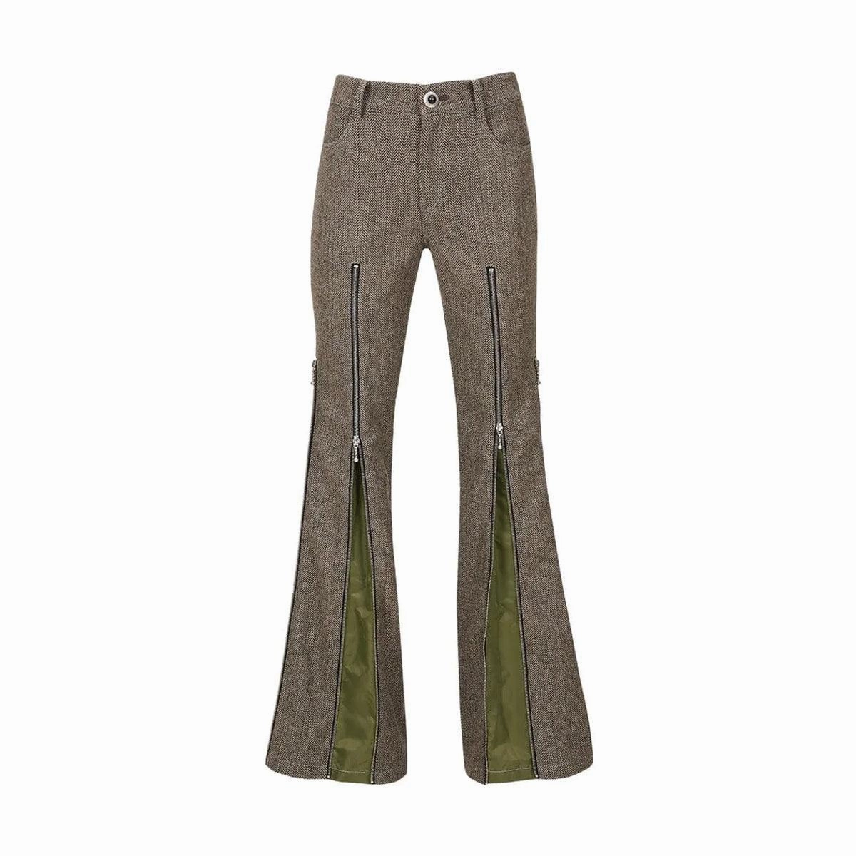 Wmns Aika Herringbone Zip-Up Bell Pants 'Grey'
